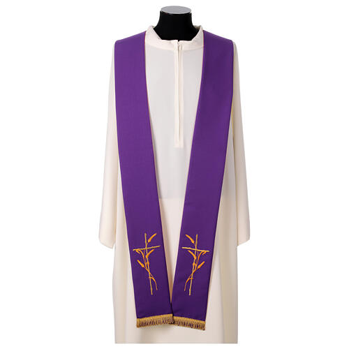 Two-tone red purple stole 100% polyester cross and wheat 1