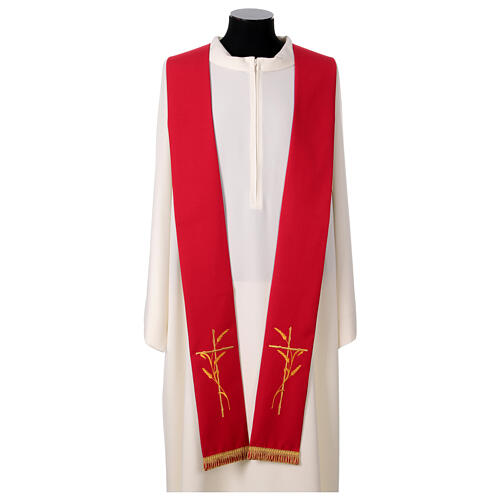 Two-tone red purple stole 100% polyester cross and wheat 2