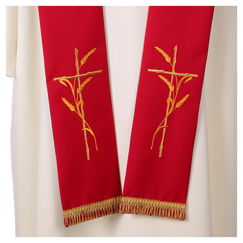 Two-tone red purple stole 100% polyester cross and wheat 4