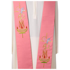 Pink polyester stole, flame dove alpha and omega