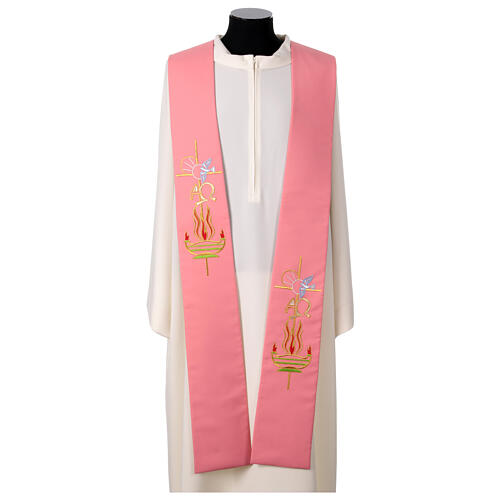 Pink polyester stole, flame dove alpha and omega 1