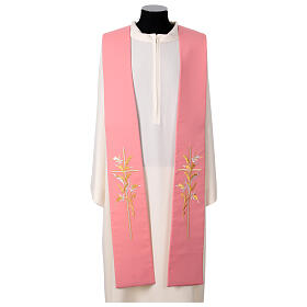 Pink polyester stole with cross and wheat