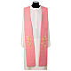 Pink polyester stole with cross and wheat s1