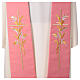 Pink polyester stole with cross and wheat s2