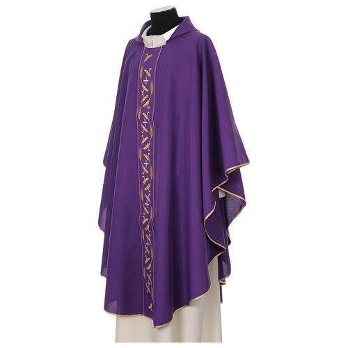 Kasel mit Innenstola und breitem V-Kragen, aus Polyester – Stickerei mit Ähren und Kreuzen 13