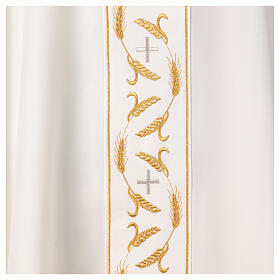 Priest chasuble with embroidery of golden wheat and silver crosses, 100% polyester