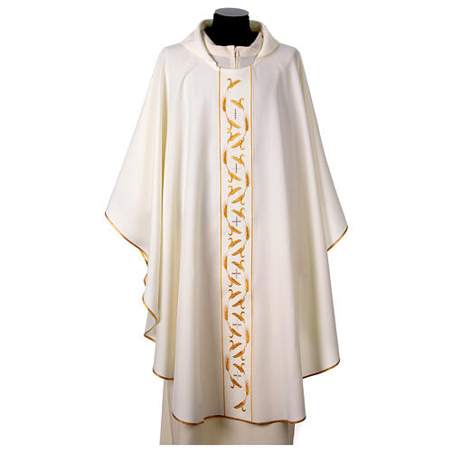 Priest chasuble with embroidery of golden wheat and silver crosses, 100% polyester 1