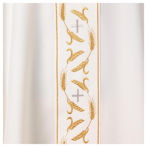 Priest chasuble with embroidery of golden wheat and silver crosses, 100% polyester 2