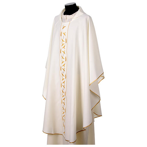 Priest chasuble with embroidery of golden wheat and silver crosses, 100% polyester 5