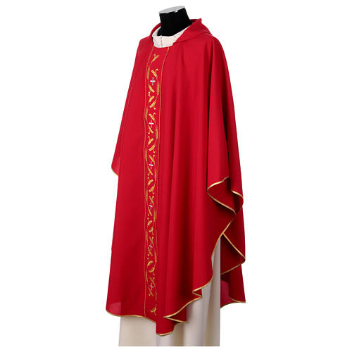 Priest chasuble with embroidery of golden wheat and silver crosses, 100% polyester 6