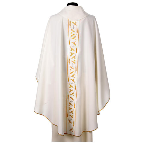 Priest chasuble with embroidery of golden wheat and silver crosses, 100% polyester 7