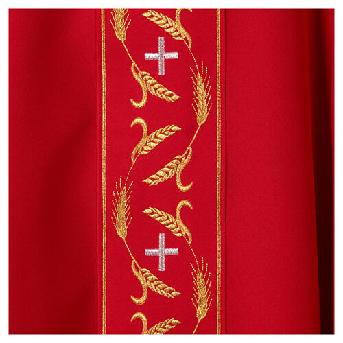Priest chasuble with embroidery of golden wheat and silver crosses, 100% polyester 5