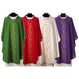 Casula sacerdotale 100% poliestere ricamo spighe dorate croci argento