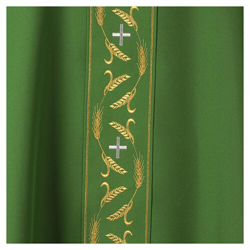 Casula sacerdotale 100% poliestere ricamo spighe dorate croci argento 3