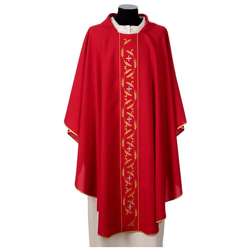 Casula sacerdotale 100% poliestere ricamo spighe dorate croci argento 4