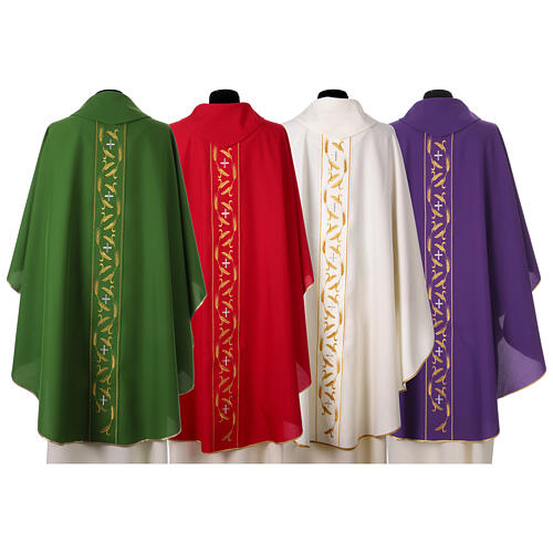 Casula sacerdotale 100% poliestere ricamo spighe dorate croci argento 14