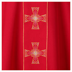 Kasel mit Innenstola und breitem V-Kragen, aus Polyester – Stickerei Kreuz in Gold und Silber
