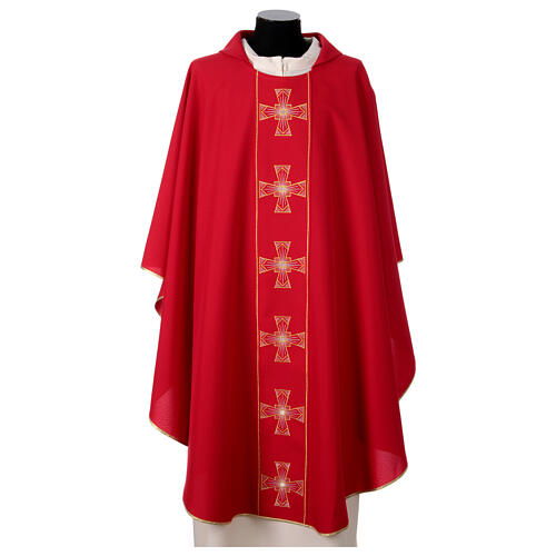Priest chasuble with silver and golden crosses, 100% polyester 1