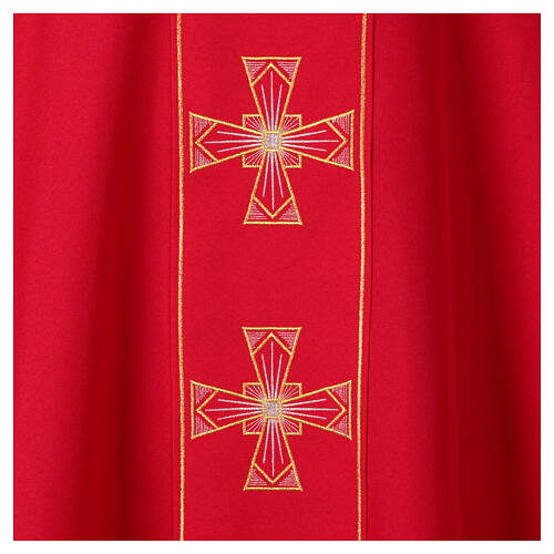 Priest chasuble with silver and golden crosses, 100% polyester 2