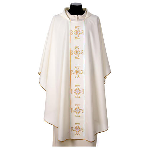 Priest chasuble with silver and golden crosses, 100% polyester 3