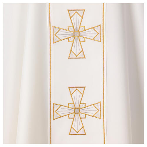 Priest chasuble with silver and golden crosses, 100% polyester 4