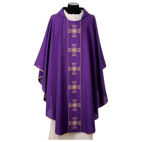 Priest chasuble with silver and golden crosses, 100% polyester 5
