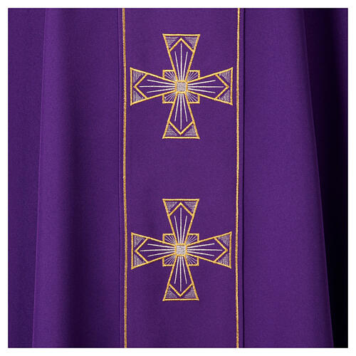 Priest chasuble with silver and golden crosses, 100% polyester 6