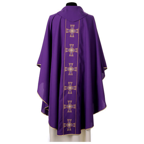 Priest chasuble with silver and golden crosses, 100% polyester 10