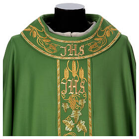 Priest chasuble with decorated band, IHS grapes and wheat, 100% pure wool