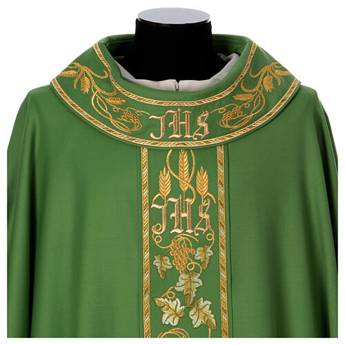 Priest chasuble with decorated band, IHS grapes and wheat, 100% pure wool 2