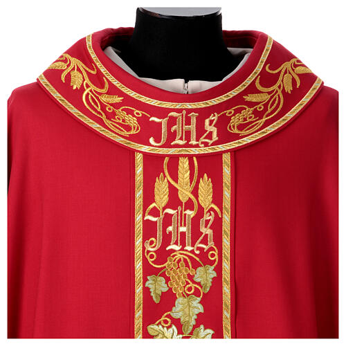 Priest chasuble with decorated band, IHS grapes and wheat, 100% pure wool 4