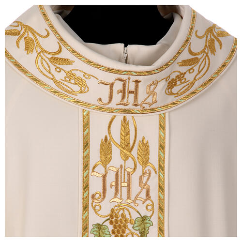Priest chasuble with decorated band, IHS grapes and wheat, 100% pure wool 6