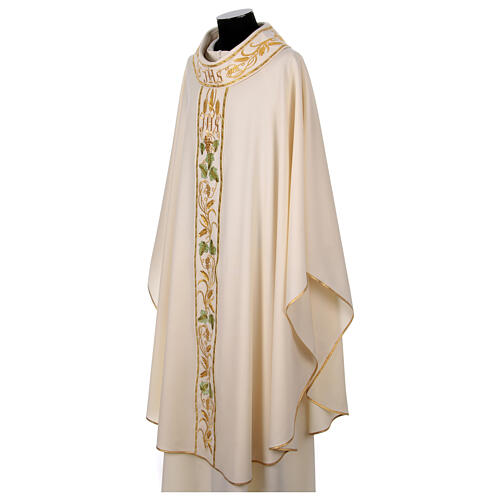 Priest chasuble with decorated band, IHS grapes and wheat, 100% pure wool 7