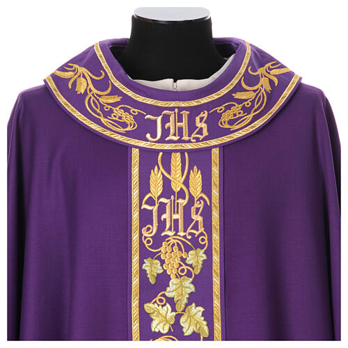 Priest chasuble with decorated band, IHS grapes and wheat, 100% pure wool 8
