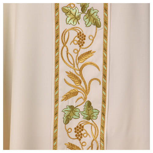 Priest chasuble with decorated band, IHS grapes and wheat, 100% pure wool 12