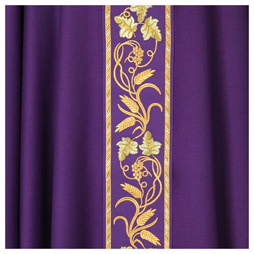Priest chasuble with decorated band, IHS grapes and wheat, 100% pure wool 13