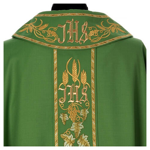 Priest chasuble with decorated band, IHS grapes and wheat, 100% pure wool 14