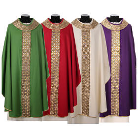 Priest chasuble, 100% pure wool, 4 colours, starry orphrey