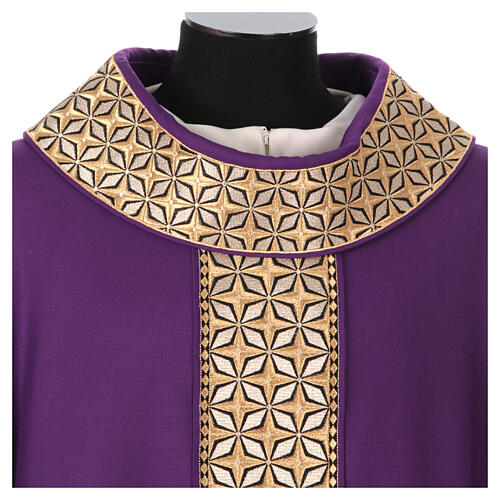Priest chasuble, 100% pure wool, 4 colours, starry orphrey 8