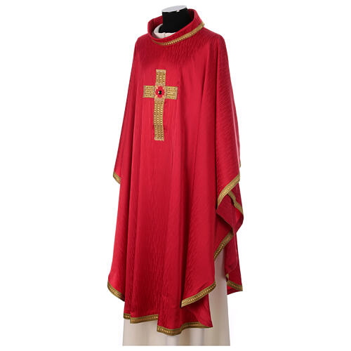 Casulla cuatro colores cruz bordada oro con piedras Gamma 4
