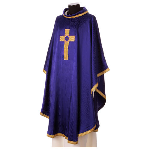 Chasuble with gold embroidered cross and Gamma stones four colors 8