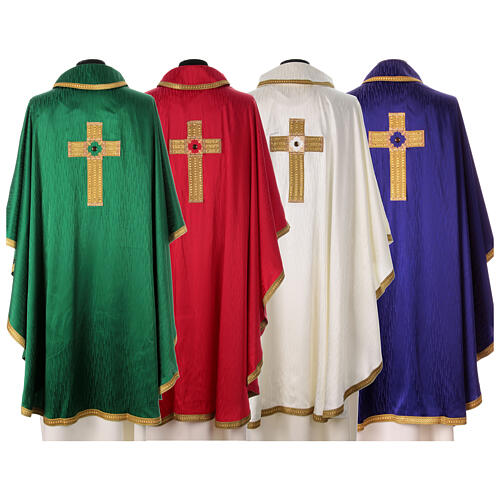 Chasuble with gold embroidered cross and Gamma stones four colors 11