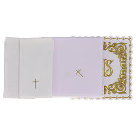 Conjunto de altar In Primis JHS ouro branco mistura de algodão