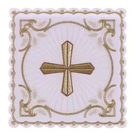 Altar linens set cross embroidered in gold In Primis cotton blend