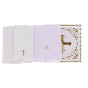 Altar linens set cross embroidered in gold In Primis cotton blend