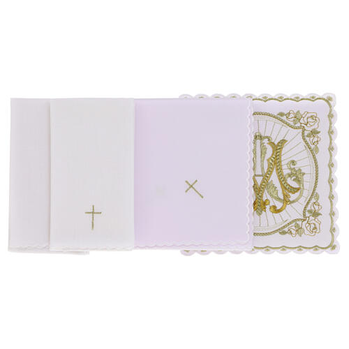 In Primis Marian altar cloths in golden embroidered cotton blend 2