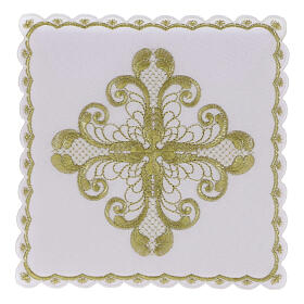 Kelchwäsche-Set, Kreuzmotiv in goldfarbener Stickerei, Kollektion „In Primis“ – 4-teilig, Baumwollmischgewebe