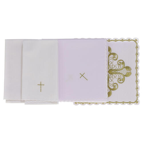 Altar linens set golden matelassé cross with cotton blend In Primis 2