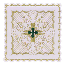 Linge d'autel croix vert or brodée In Primis mélange coton