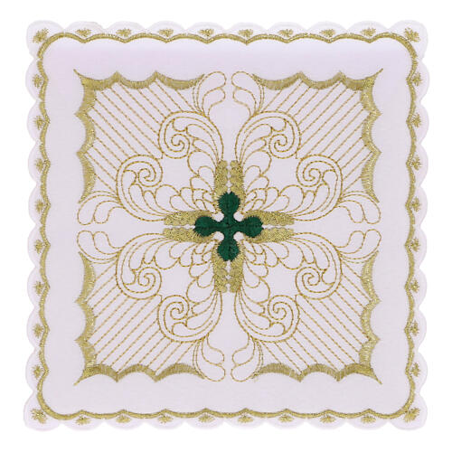 Linge d'autel croix vert or brodée In Primis mélange coton 1